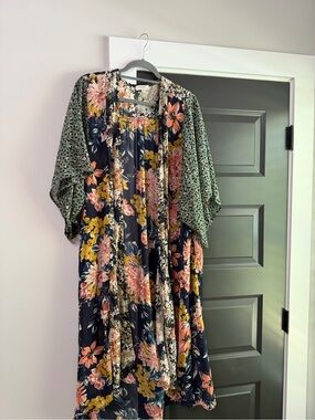 Umgee Kimono Duster Floral Animal Print Long Open Front M/L